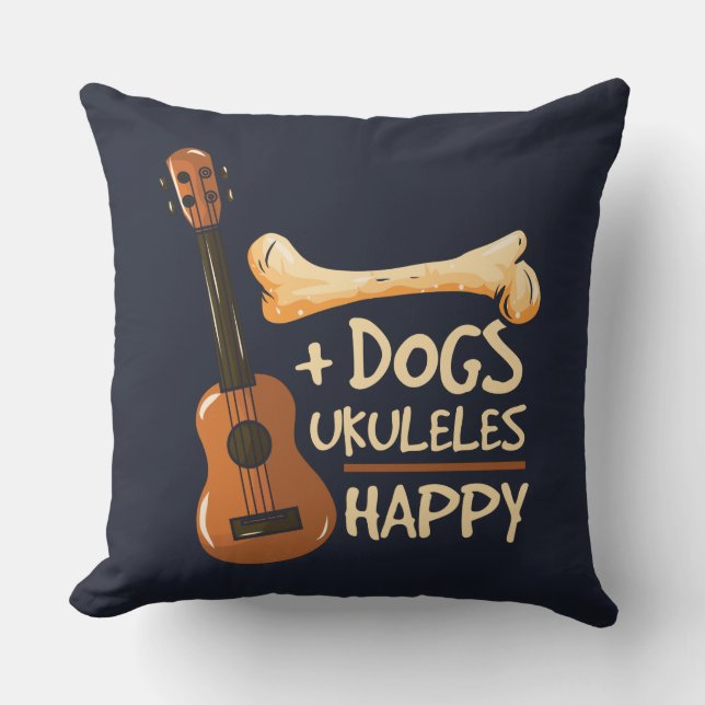 Dogs and Ukulele Makes Me Happy Novelty Cushion (Front)