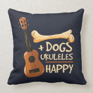 Dogs and Ukulele Makes Me Happy Novelty Cushion