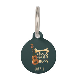 Dogs and Ukuleles Makes Me Happy Personalised Pet Tag