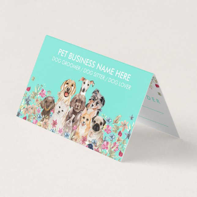 Dogs Appointments Punch Loyalty Flowers Paws Business Card (Front)