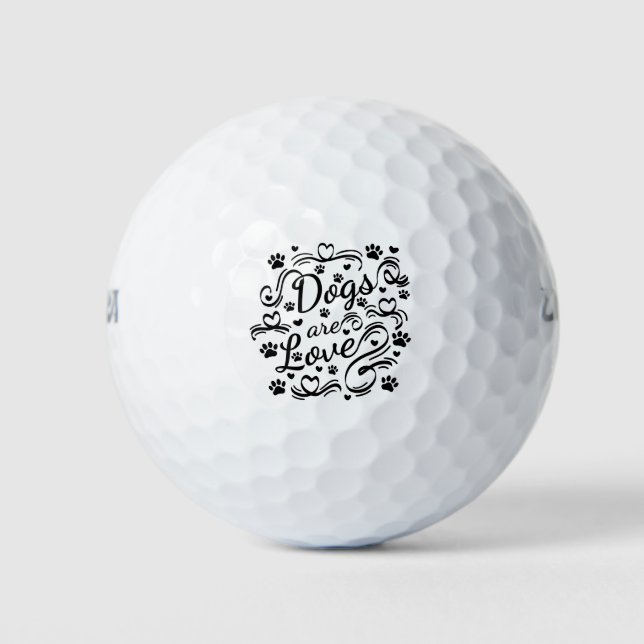 Dogs Are Love Paw And Hearts Typography Golf Balls (Front)