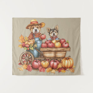 Dog's Autumn Applecart Tapestry