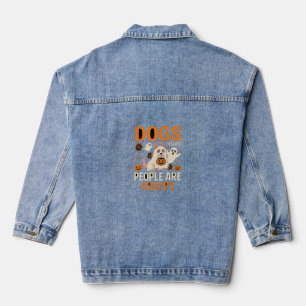 Dogs Because People Are Creepy Halloween Ghost Denim Jacket