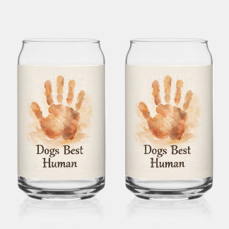 Dogs Best Human Painterly Handprint  Can Glass