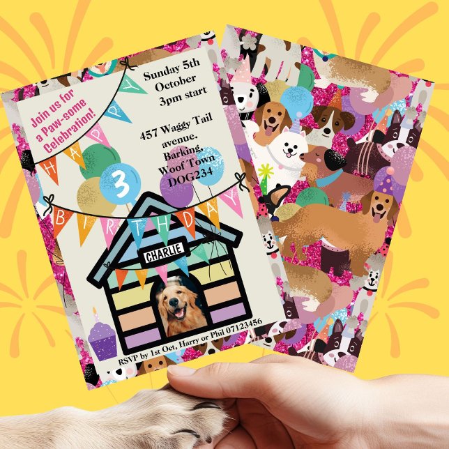 Dogs birthday party puppy celebration Invitation (Dogs Party Invites)