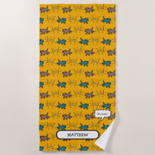 Dogs Bone Graffiti Style Name Choose Colour Beach  Towel
