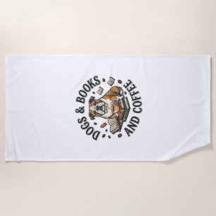 Dogs Books Coffee Bulldog Stack Cup_1 Beach Towel