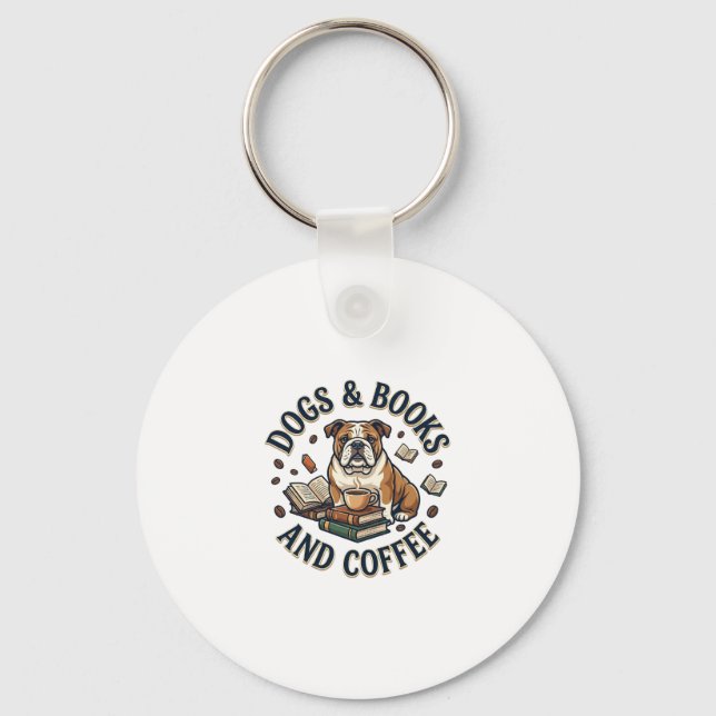Dogs Books Coffee Bulldog Stack Cup_1 Key Ring (Front)