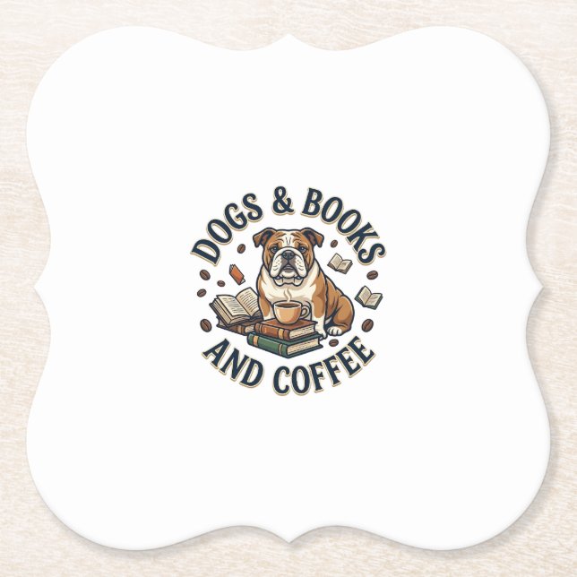 Dogs Books Coffee Bulldog Stack Cup_1 Paper Coaster (Front)