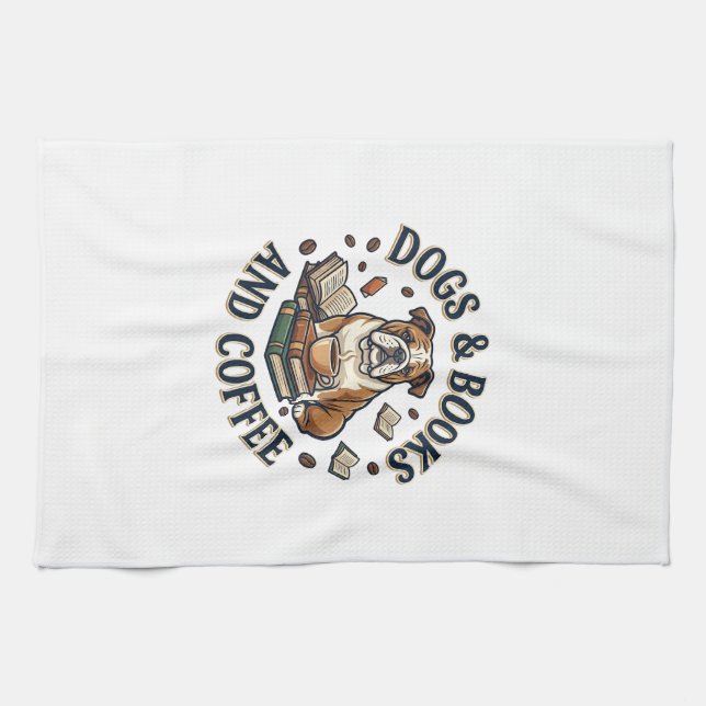Dogs Books Coffee Bulldog Stack Cup_1 Tea Towel (Horizontal)