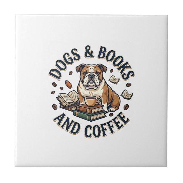 Dogs Books Coffee Bulldog Stack Cup_1 Tile (Front)