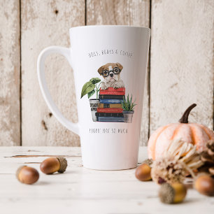 Dogs, Books & Coffee Watercolor Illustration Latte Mug