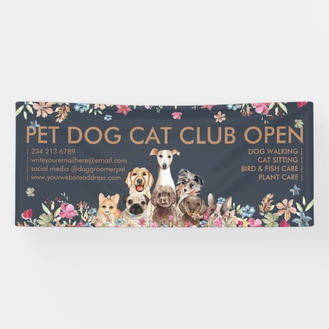 Dogs Breeds Cute Puppies Handdrawn Banner (Horizontal)