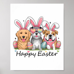 Dogs Bunny Ears Easter Outfit Women Girls Happy Ea Poster