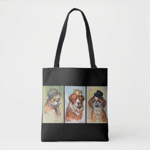 Dogs, cartoon triptych tote bag