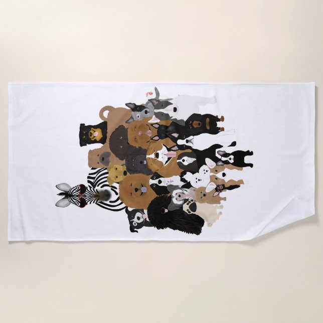 Dogs, Cat, Chicken, Zebra Beach Towel (Front)