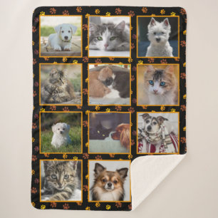 Dogs Cats Autumn Paw Prints Custom Photo Collage Sherpa Blanket