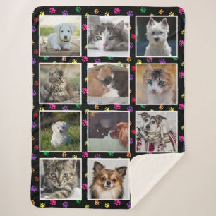 Dogs Cats Colourful Paw Prints Custom Photo Collag Sherpa Blanket