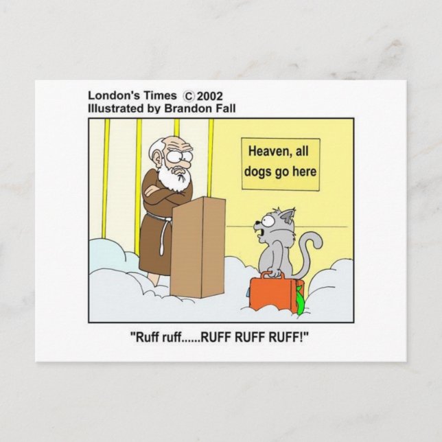 Dogs Cats & Heaven Funny Cartoon Gifts & Tees Postcard (Front)