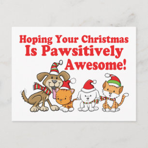 Dogs & Cats Pawsitively Awesome Christmas Holiday Postcard