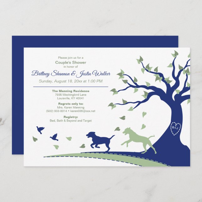 Dogs Chasing Birds Couple's Shower Invitation (Front/Back)