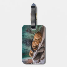 Dogs curling luggage tag w/ leather strap