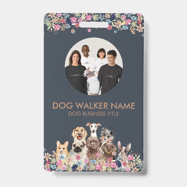 Dogs Cute Floral Photo ID Badge (Front)