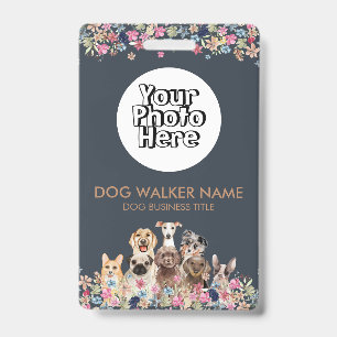 Dogs Cute Floral Watercolor Photo ID Badge
