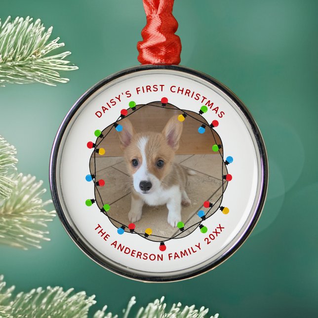 Dog's First Christmas Cute Custom Puppy Keepsake Metal Tree Decoration (Creator Uploaded)