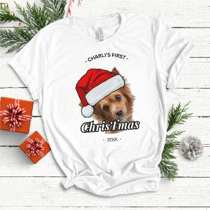 Dogs First Christmas Personalised Dog Photo  T-Shirt