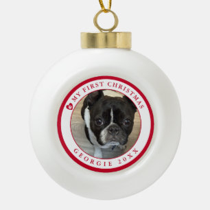 Dog's First Christmas Photo Ceramic Ball Christmas Ornament