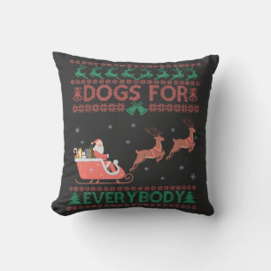 Dogs For Everybody Funny Ugly Christmas Sweater   Cushion