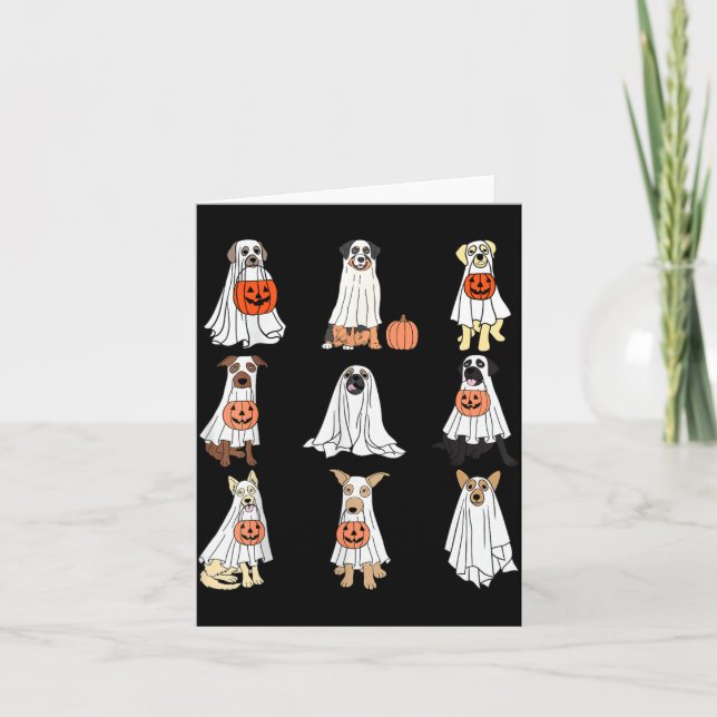 Dogs Ghost Cute Dogs Dressed As Ghost Funny Card (Front)