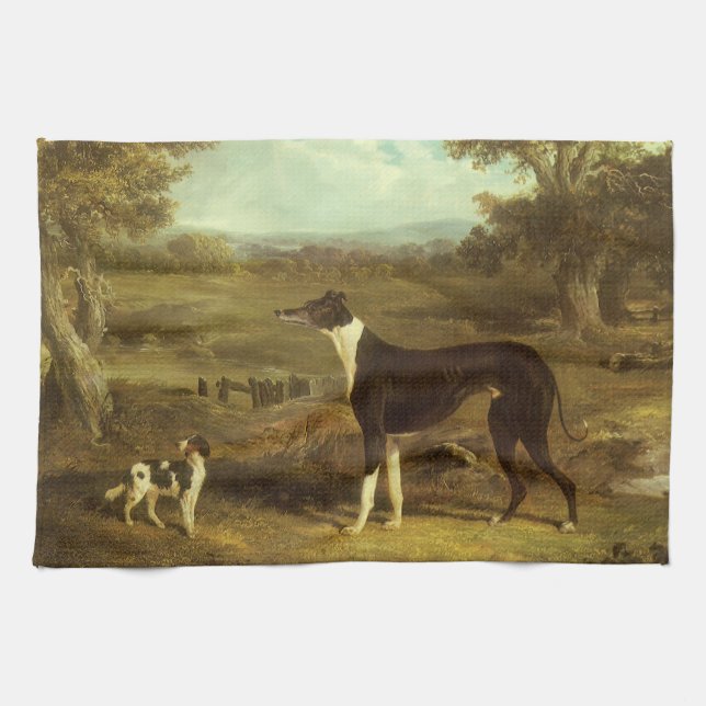 Dogs, Greyhound and Spaniel, Doctor Fop by Herring Tea Towel (Horizontal)