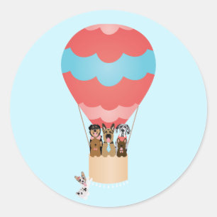 Dogs In Hot Air Balloon Classic Round Sticker