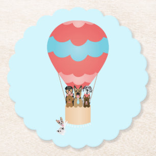 Dogs In Hot Air Balloon Paper Coaster
