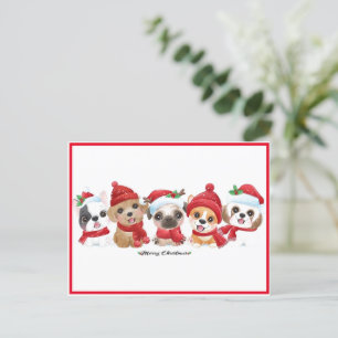 Dogs in Santa Hats Animals Puppies Modern Holiday Postcard