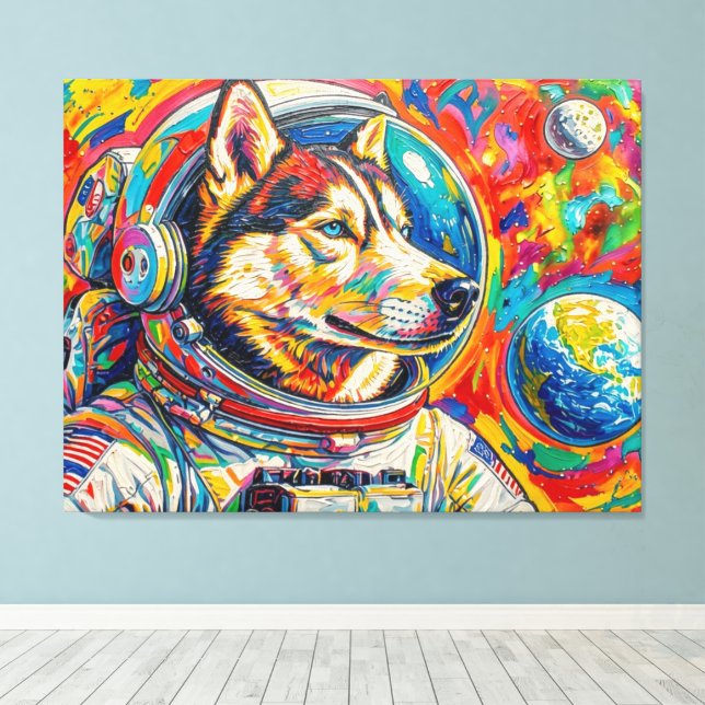 DOGS IN SPACE-HUSKY 4 CANVAS PRINT (Insitu(Wood Floor))