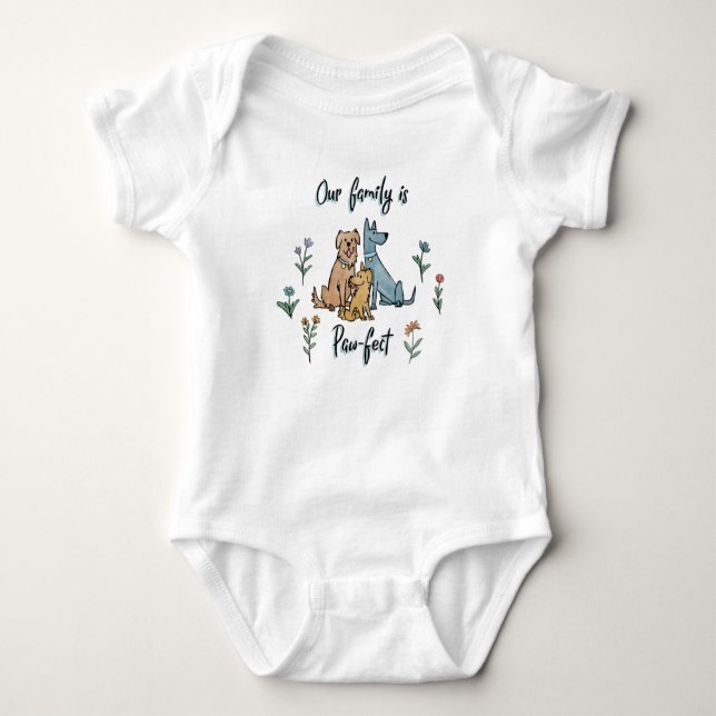 Dogs in the Garden IV | Our Family Is Paw-fect Baby Bodysuit (Front)