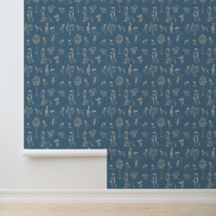 Dogs Lady Toile de Jouy Dark Turquoise  Wallpaper