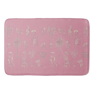 Dogs Lady Toile de Jouy Pink Colour Bath Mat