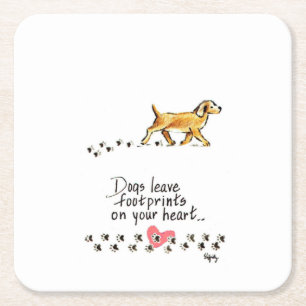 Dogs Leave Pawprints on our Hearts w/name 2 Square Paper Coaster
