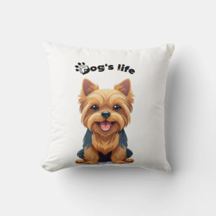 Dog's Life Fun Yorkshire Terrier Illustration Cushion