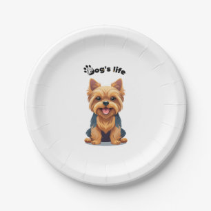 Dog's Life Fun Yorkshire Terrier Illustration Paper Plate