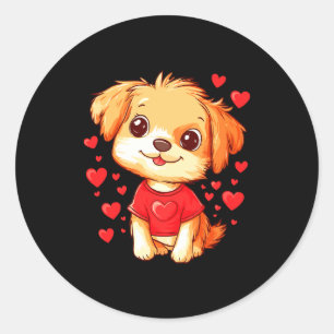 Dogs Lover Heart Girls Puppy Valentine S Day Women Classic Round Sticker