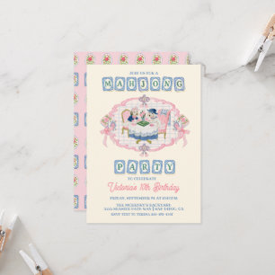 Dogs Mahjong Game Girly Birthday Party Invitation