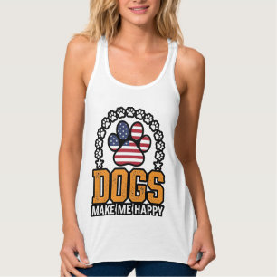 Dogs Make Me Happy Patriotic Paw Vintage Shirt Des