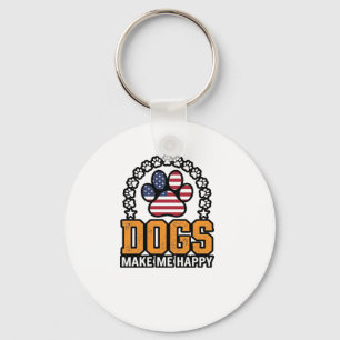 Dogs Make Me Happy Patriotic Paw Vintage Shirt Des Key Ring