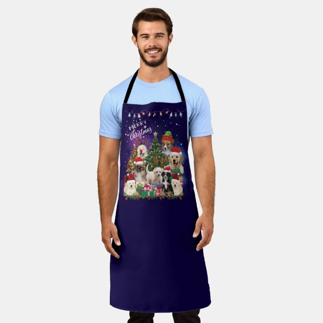 Dogs Merry Christmas Light Apron (Worn)