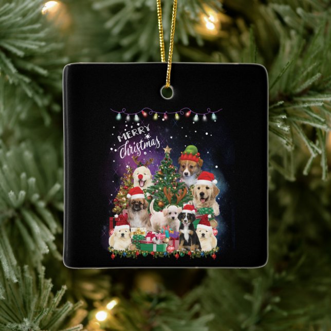 dogs Merry christmas Light Ceramic Ornament (Tree)